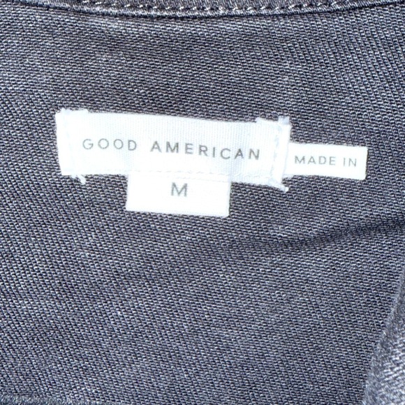 Good American Black Denim Short Sleeve Utility Jumpsuit Belted Zip Front Size M - Picture 2 of 15